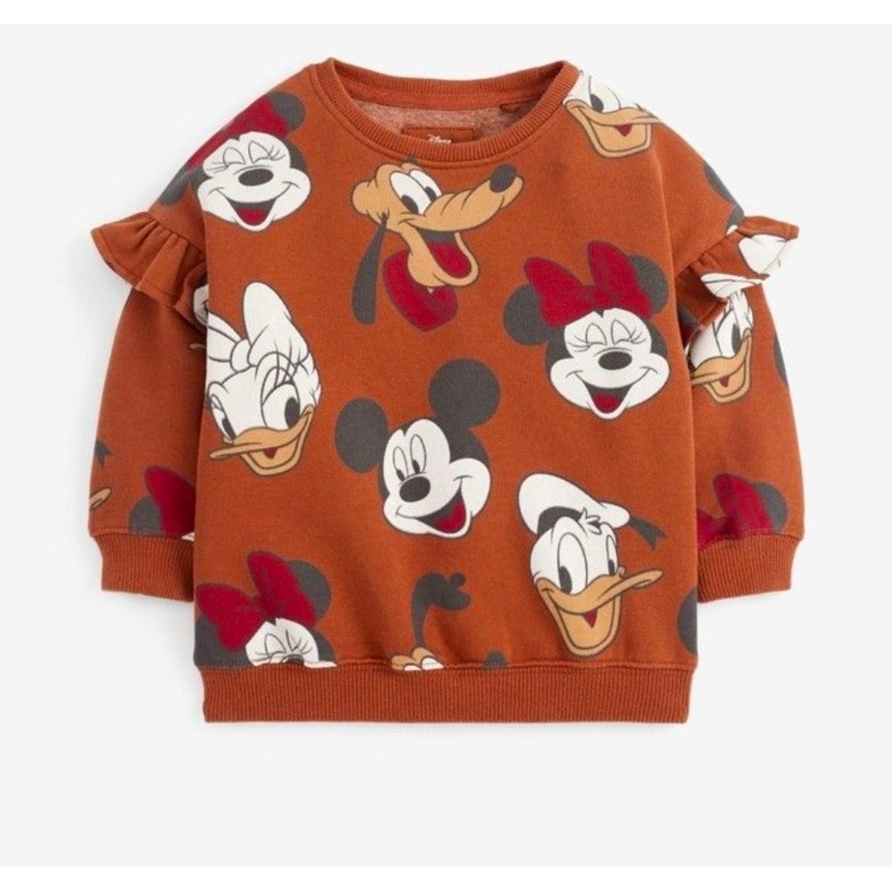 Disney at‎ Next Girls Brown Mickey Minnie Mouse Ruffle Sweatshirt 2-3 Years